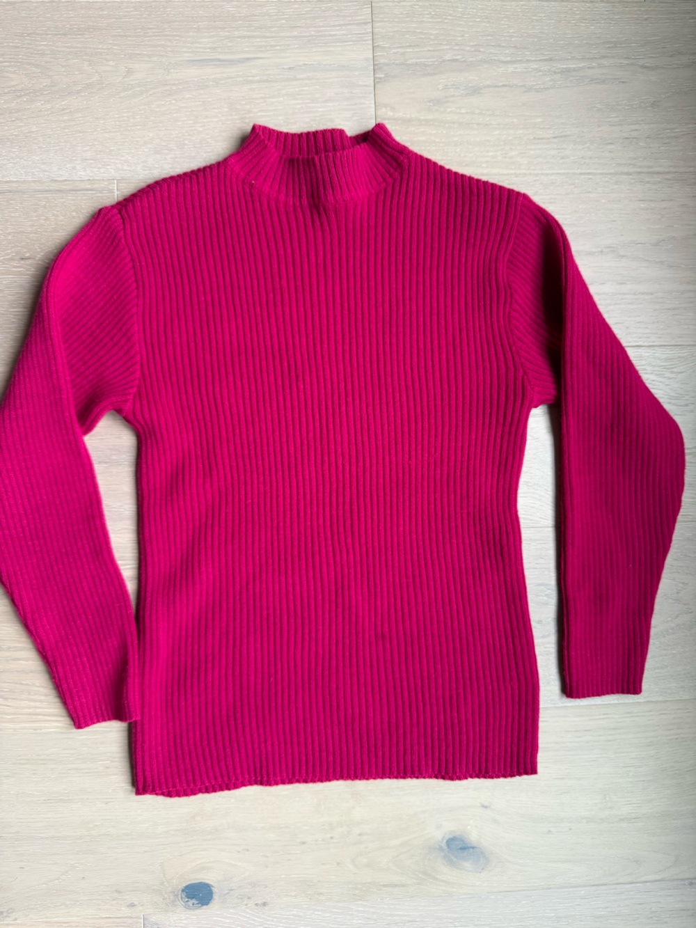 NAF NAF Vintage Ribbed Crew Neck Sweater in Bright Fuchsia